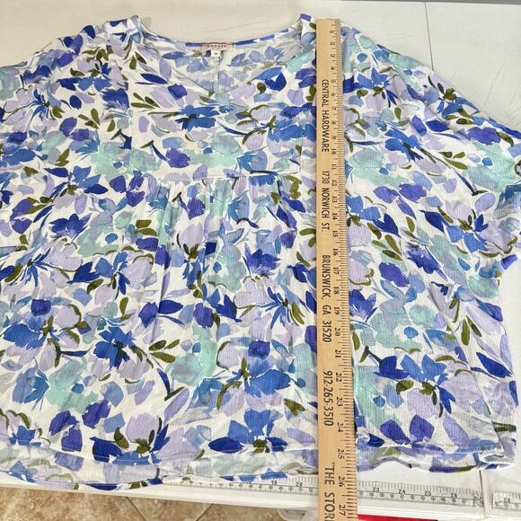 Andree by Unit Garden Floral Ruffle Top Size 2X Blue White Boho Beach Babydoll - Picture 6 of 8